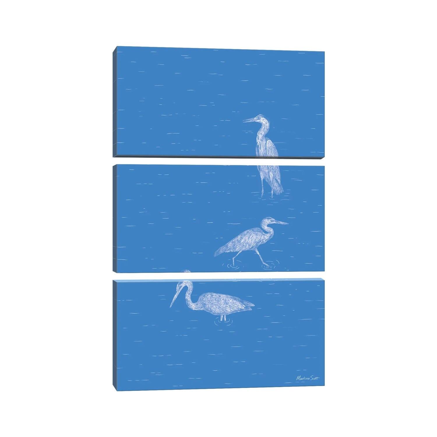 iCanvas "Three Herons (Blue Edition)" by Martina Scott 3Piece Canvas